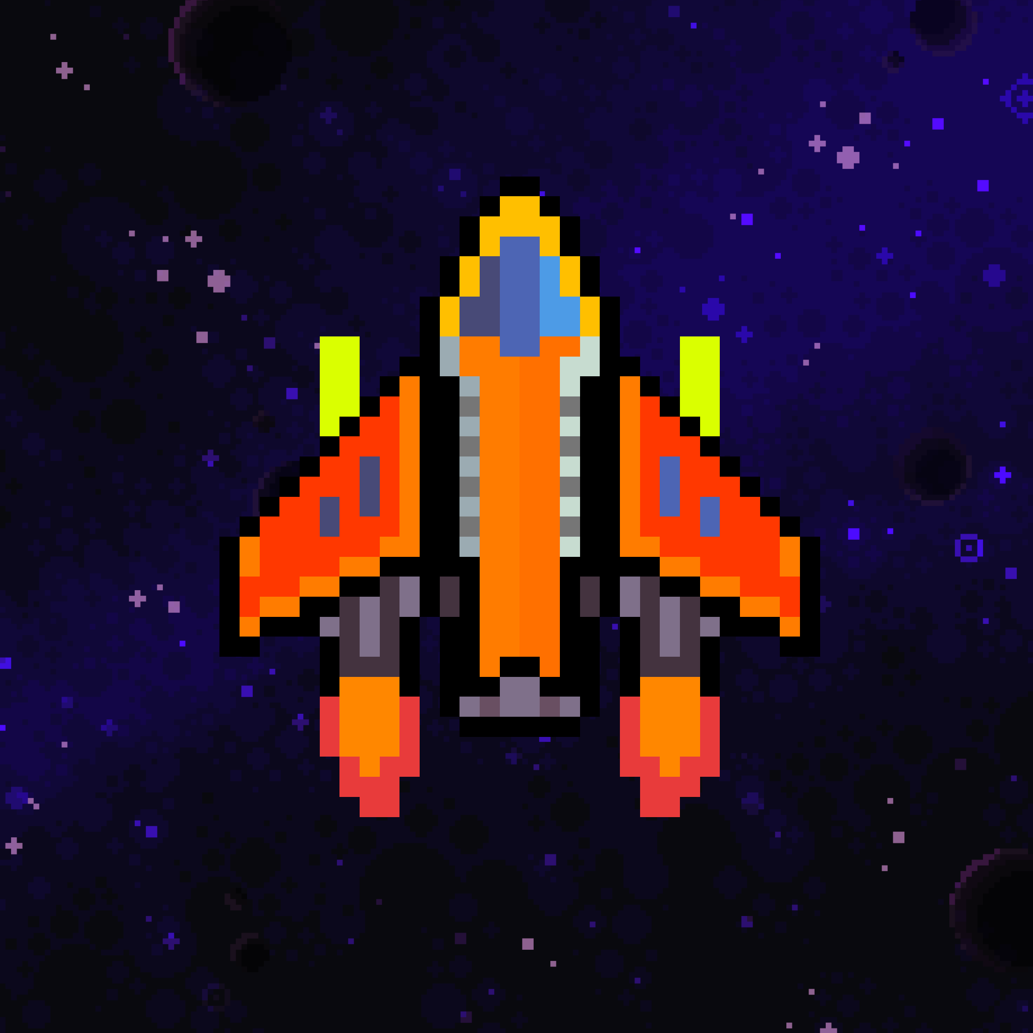 Game Icon - pixel art spaceship on galaxy background